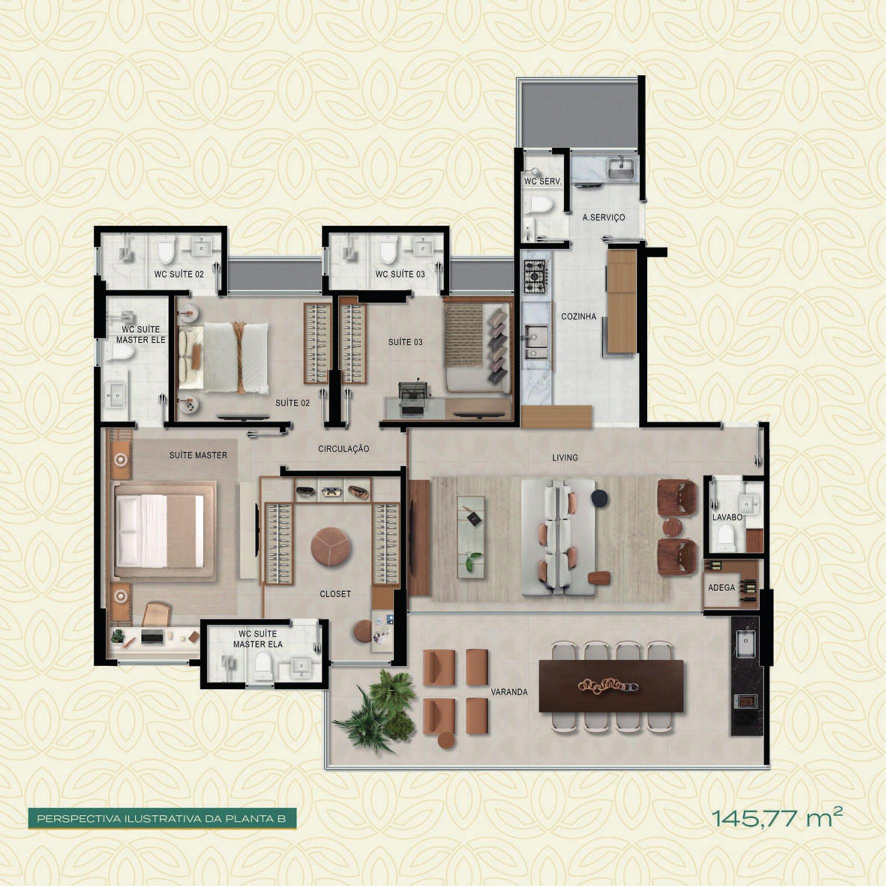 Planta B · 3 suítes com closet